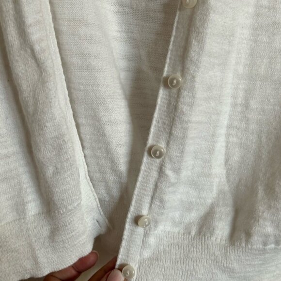 Caslon white heathered short sleeve v neck cardigan size large - Picture 3 of 7